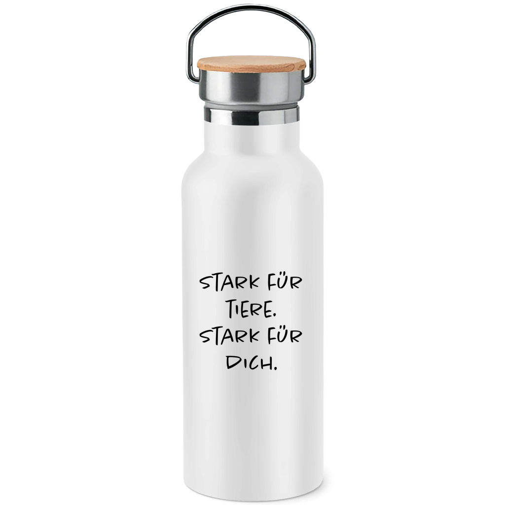 Edelstahl-Trinkflasche mit Bambusdeckel Löwenstark